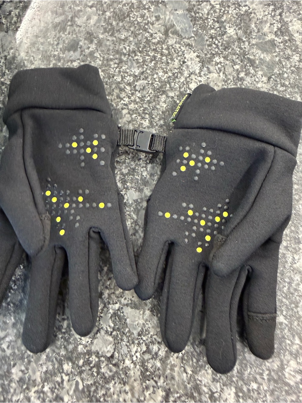 Touchscreen Winter Gloves with Yellow Grip Dots - Black
